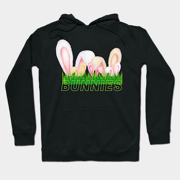 Bunnies in the grass Hoodie by RAndG